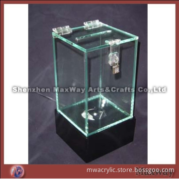 Vertical Rectangular Water Clear Acrylic Locking Ballot Box with Thicken Black Base